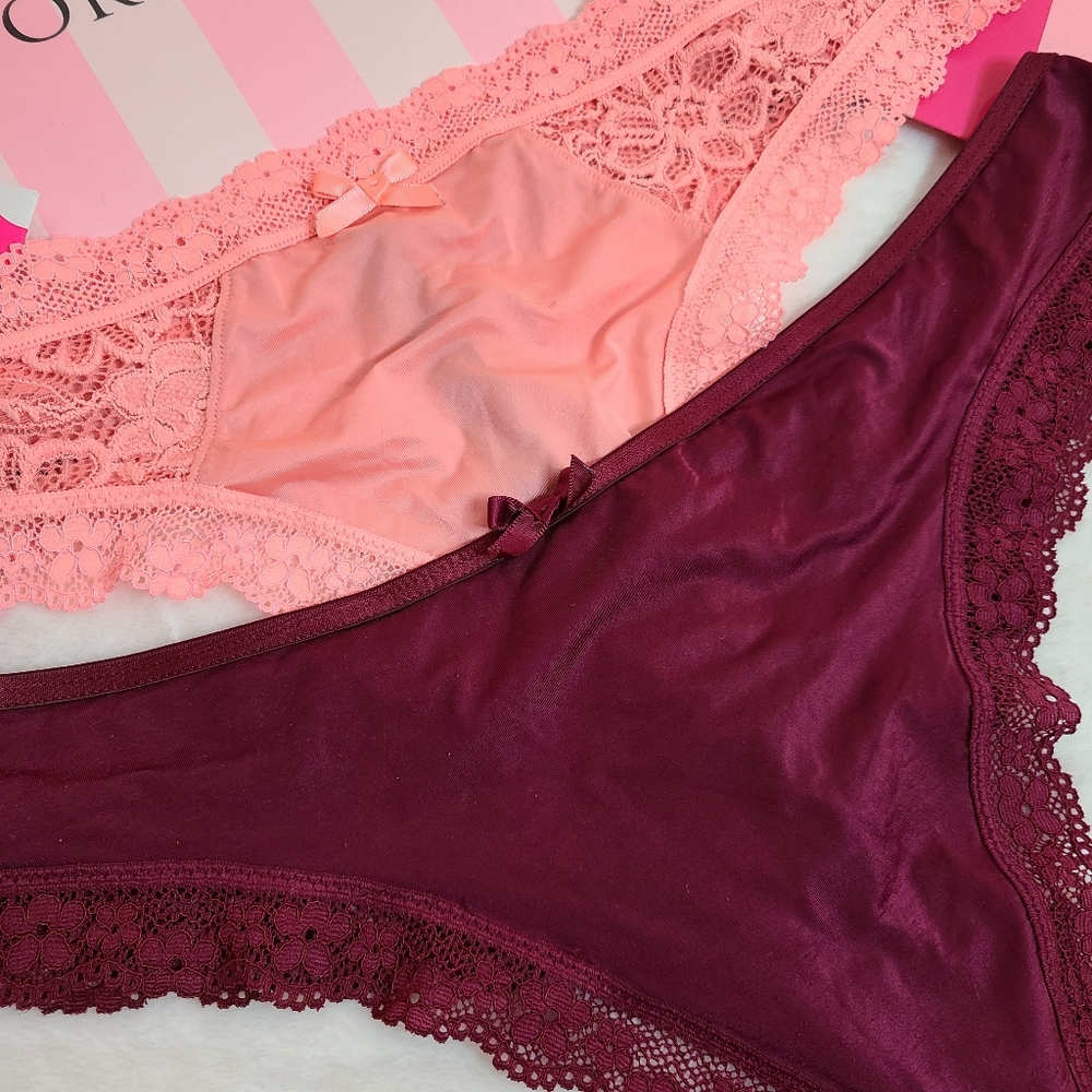VS Very Sexy 2pk Silky Nylon Lace Strappy Thong Panties Size XL - Picture 2 of 6